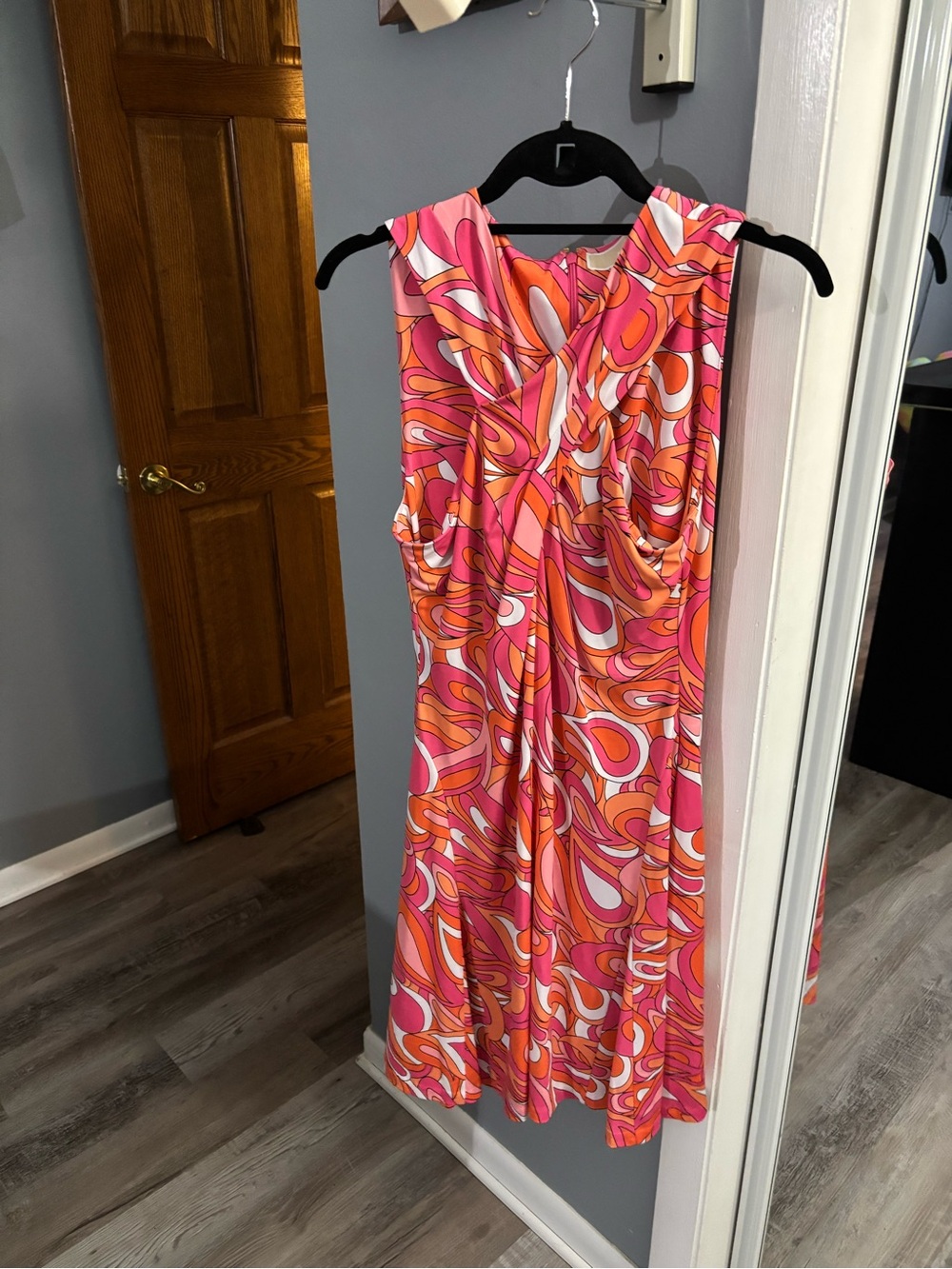 Michael Kors Sleeveless Pink & Orange Retro Print Dress